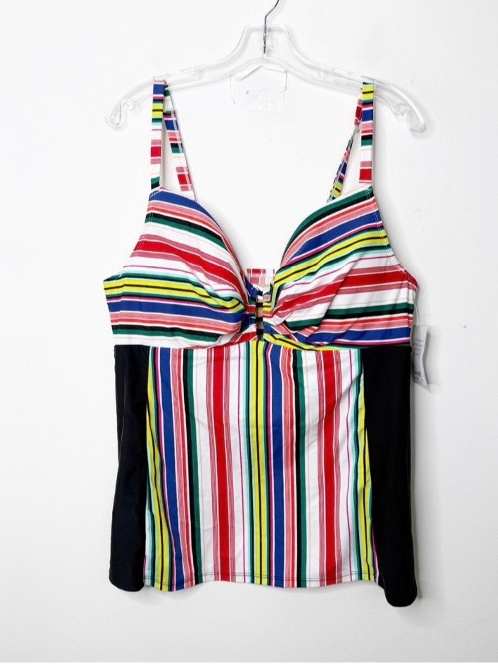 NWT LANE BRYANT CACIQUE | Rainbow Striped Balconette Swim Tankini Top Sz. 40D - Picture 2 of 4